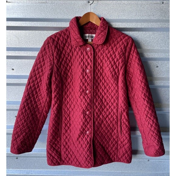 Marvin Richards Womens Collar Button Red Quilted Jacket Pockets Size M - Picture 1 of 11